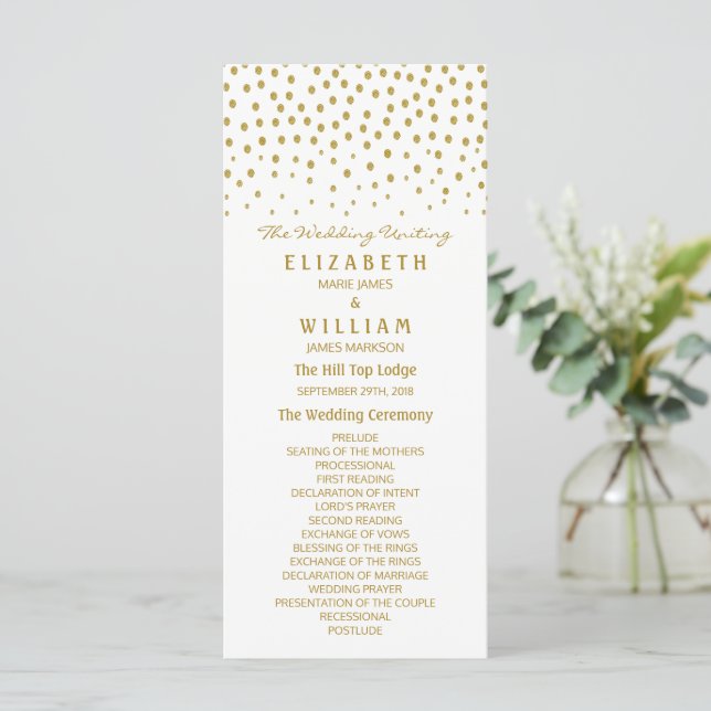 Gold Polka Dot Wedding Program (Standing Front)