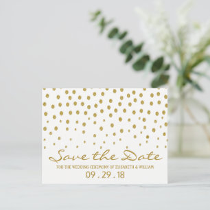 Gold Polka Dot Wedding Save The Date Announcement Postcard