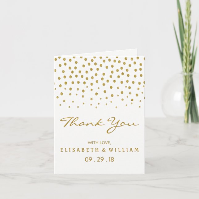 Gold Polka Dot Wedding Thank You Card (Front)