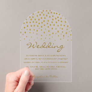 Gold Polka Dot - White & Gold - Wedding Acrylic Invitations