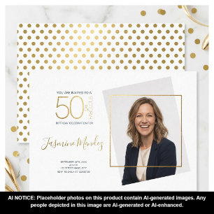 Gold Polka Dots 50 & Fabulous Birthday Photo Invitation