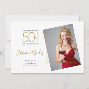 Gold Polka Dots 50 & Fabulous Birthday Photo Invitation
