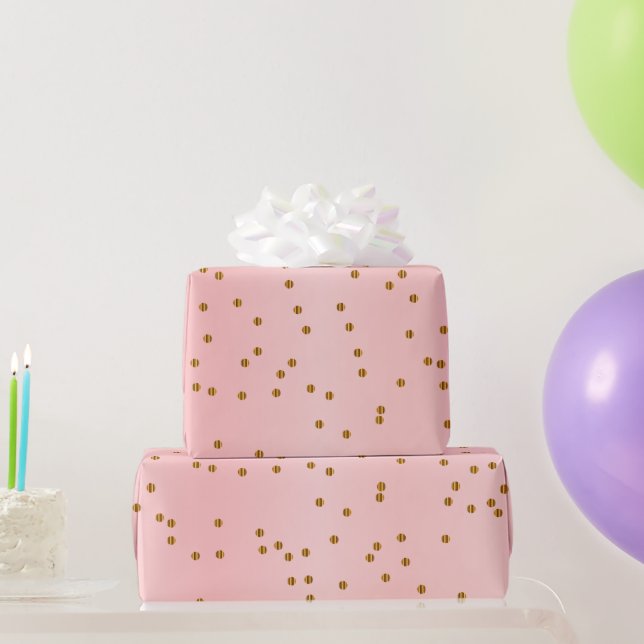 Gold Polka Dots and Pink Satin Wrapping Paper (Party Gifts)