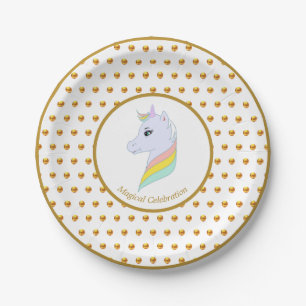 Gold Polka Dots and Unicorn Paper Plate