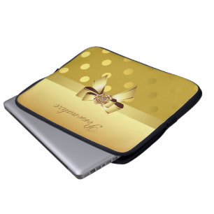 Gold Polka Dots, Bow & Diamond Personalised Laptop Sleeve