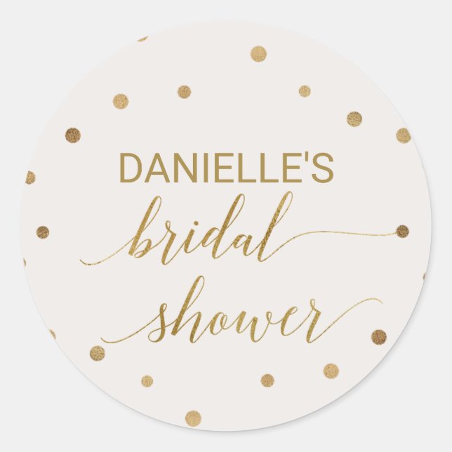 Gold Polka Dots Bridal Shower Classic Round Sticker (Front)