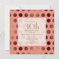 Gold Polka Dots Coral 30th Birthday