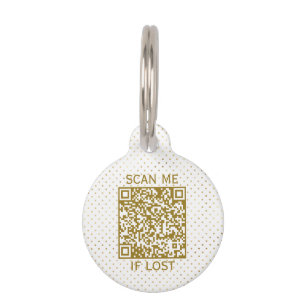 Gold Polka Dots Custom QR Code Custom Pet ID Tag