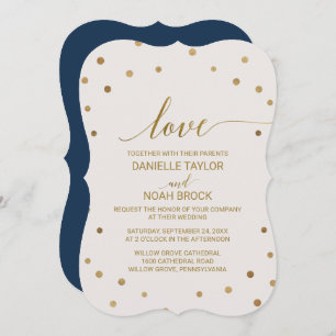 Gold Polka Dots "Love" Wedding Invitation