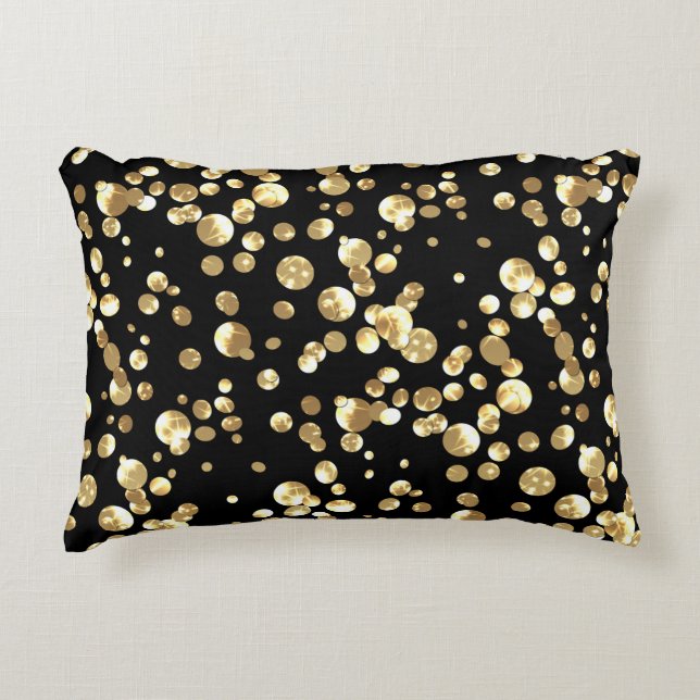 Gold polka dots on a black background . decorative cushion (Front)