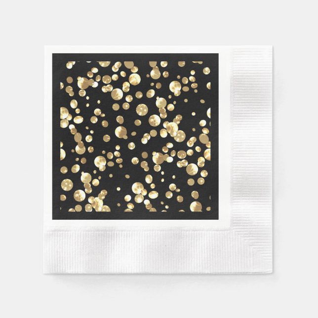 Gold polka dots on a black background . napkin (Front)