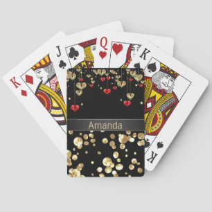 Gold polka dots on a black background . playing cards