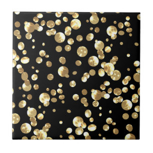 Gold polka dots on a black background . tile
