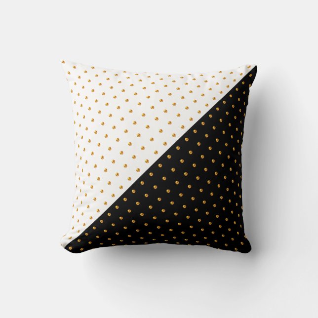 Gold Polka Dots on Black & White Cushion (Front)