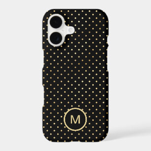 Gold Polka Dots Pattern Monogram Initial Black