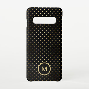 Gold Polka Dots Pattern Monogram Initial Black Samsung Galaxy Case