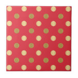 Gold polka dots  pattern on red ceramic tile<br><div class="desc">Gold tones polka dots on a red background.</div>