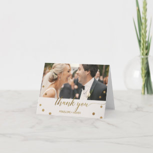 Gold Polka Dots Photo Thank You Card