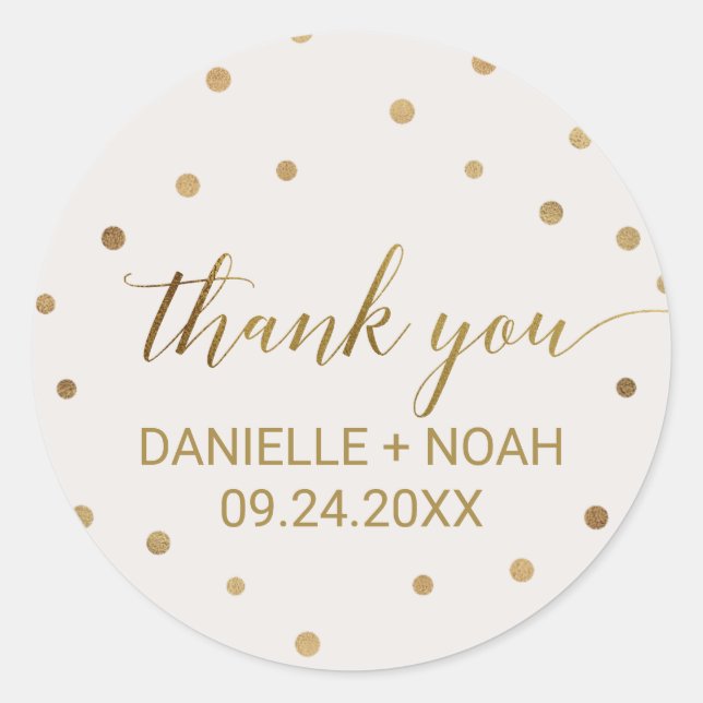 Gold Polka Dots Thank You Favour Classic Round Sticker (Front)