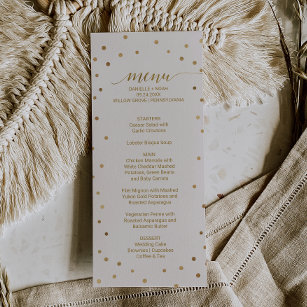 Gold Polka Dots Wedding Menu Card