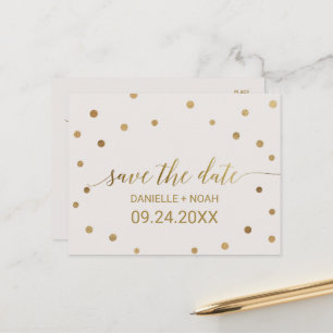 Gold Polka Dots Wedding Save the Date Announcement Postcard
