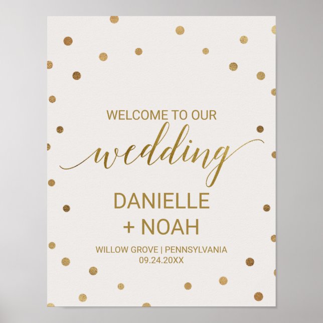 Gold Polka Dots Wedding Welcome Poster (Front)