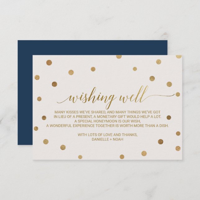 Gold Polka Dots Wedding Wishing Well Enclosure Card (Front/Back)