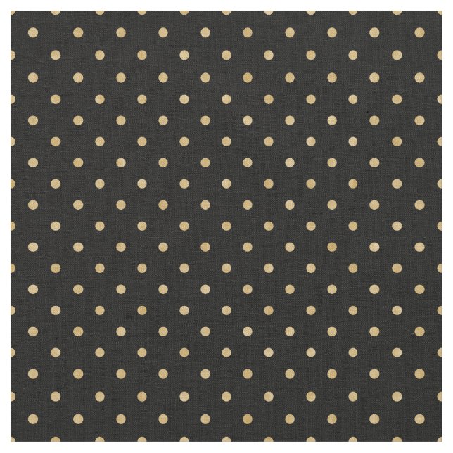 Gold Polka Dots with Black Background Fabric (Close Up)