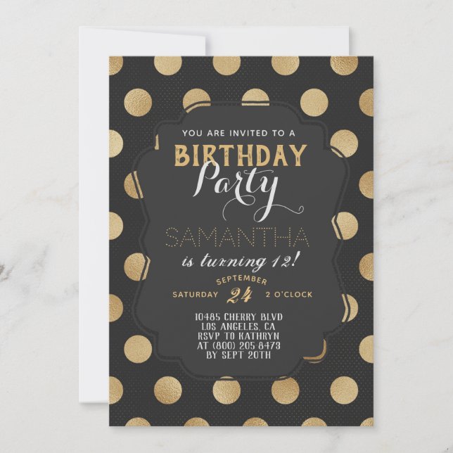 Gold Polkadot Birthday Invitation (Front)