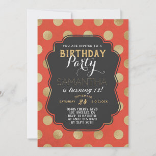 Gold Polkadot Birthday Invitation