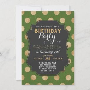 Gold Polkadot Birthday Invitation
