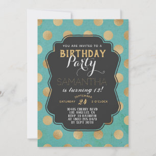 Gold Polkadot Birthday Invitation