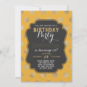 Gold Polkadot Birthday Invitation