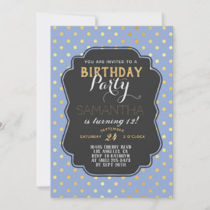 Gold Polkadot Birthday Invitation