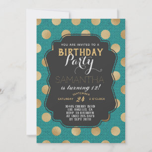 Gold Polkadot Birthday Invitation
