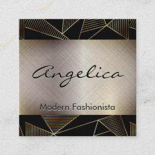 Gold Poly Pattern   Gold Metallic Background Square Business Card