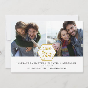 Gold Polygon Geometric 2 Photos Save the Date