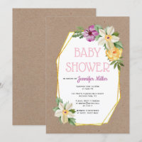 Gold polygon kraft paper rustic floral baby shower