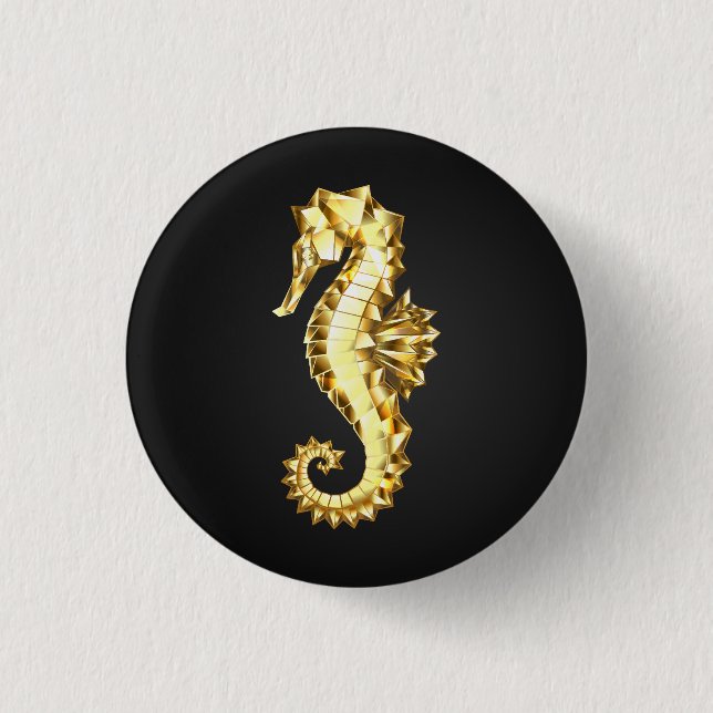 Gold Polygonal Seahorse 3 Cm Round Badge (Front)