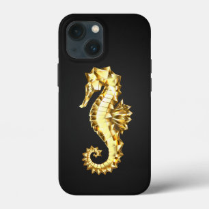 Gold Polygonal Seahorse iPhone 13 Mini Case