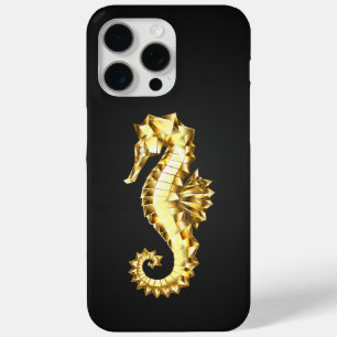 Gold Polygonal Seahorse iPhone 15 Pro Max Case