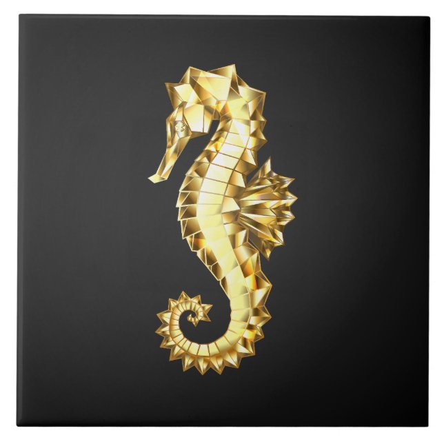 Gold Polygonal Seahorse Ceramic Tile (Front)