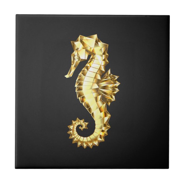 Gold Polygonal Seahorse Ceramic Tile (Front)