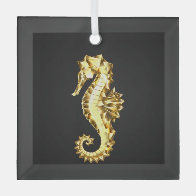 Gold Polygonal Seahorse Glass Tree Decoration (Front)