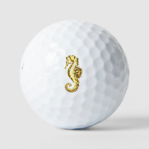 Gold Polygonal Seahorse Golf Balls
