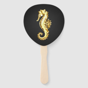 Gold Polygonal Seahorse Hand Fan