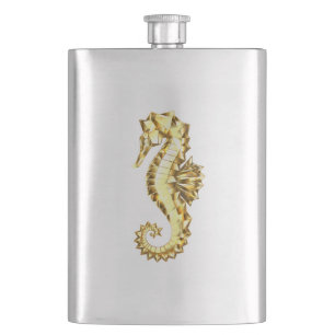 Gold Polygonal Seahorse Hip Flask