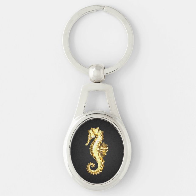 Gold Polygonal Seahorse Key Ring (Front)