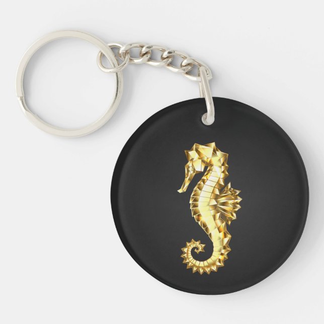 Gold Polygonal Seahorse Key Ring (Front)