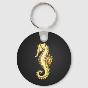 Gold Polygonal Seahorse Key Ring